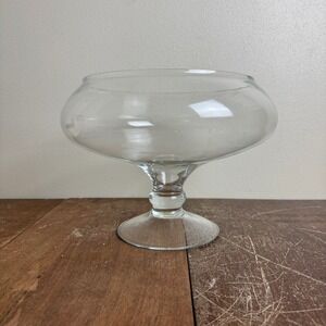 AAC Handcrafted‎ Clear Glass Pedestal Shallow Bowl Dish Centerpiece Planter